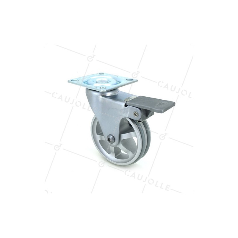 Ruota DESIGN IN ALLUMINIO GRIGIO CON FRENATORE DIAMETRO 75 MM CARICO 45KG - ALUSTYL75PAF