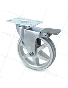 Ruota DESIGN CON FRENATURA IN ALLUMINIO GRIGIO DIAMETRO 125 MM CARICO 70KG - ALUSTYL125PAF • Caujolle