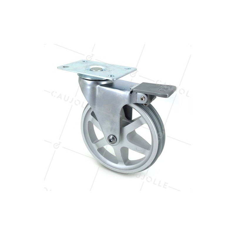 Ruota DESIGN CON FRENATURA IN ALLUMINIO GRIGIO DIAMETRO 125 MM CARICO 70KG - ALUSTYL125PAF