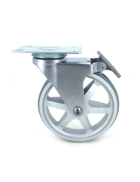 Ruota DESIGN CON FRENATURA IN ALLUMINIO GRIGIO DIAMETRO 125 MM CARICO 70KG - ALUSTYL125PAF