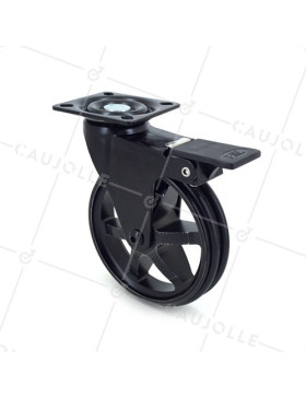 Ruota DESIGN IN ALLUMINIO NERO SPAZIATO CON FRENO DIAMETRO 100MM CARICO 55KG - BLACKSTYL 100PAF • Caujolle