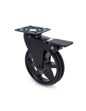 Ruota DESIGN IN ALLUMINIO NERO SPAZIATO CON FRENO DIAMETRO 100MM CARICO 55KG - BLACKSTYL 100PAF