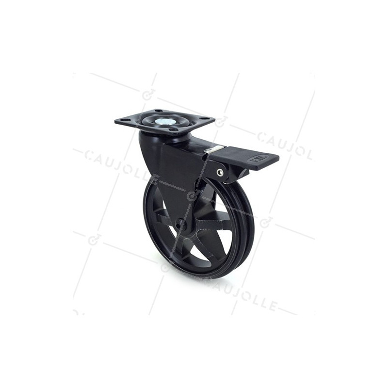 Ruota DESIGN IN ALLUMINIO NERO SPAZIATO CON FRENO DIAMETRO 100MM CARICO 55KG - BLACKSTYL 100PAF