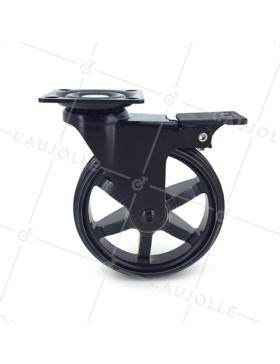Ruota DESIGN IN ALLUMINIO NERO SPAZIATO CON FRENO DIAMETRO 100MM CARICO 55KG - BLACKSTYL 100PAF