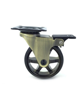 Ruota DESIGN RETRO CON FRENIO IN ALLUMINIO DORATO DIAMETRO 75 MM CARICO 45KG - GOLDSTYL75PAF