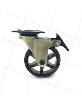 Ruota DESIGN RETRO CON FRENIO IN ALLUMINIO DORATO DIAMETRO 75 MM CARICO 45KG - GOLDSTYL75PAF