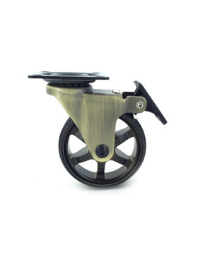 Ruota DESIGN RETRO CON FRENIO IN ALLUMINIO DORATO DIAMETRO 75 MM CARICO 45KG - GOLDSTYL75PAF