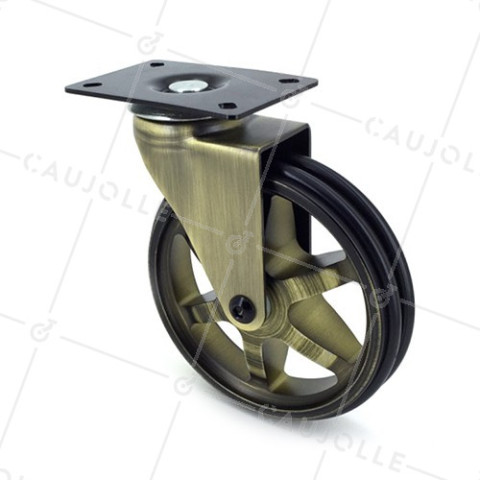 Ruota DESIGN RETRO IN ALLUMINIO DORATO DIAMETRO 125 MM CARICO 70KG - GOLDSTYL125P • Caujolle