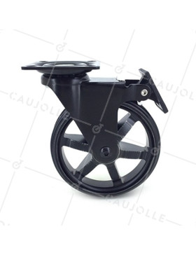 Ruota DESIGN IN ALLUMINIO NERO SPAZIATO CON FRENO DIAMETRO 100MM CARICO 55KG - BLACKSTYL 100PAF