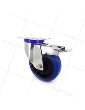 Ruota INOX IN GOMMA ELASTICA CON FRENO DIAMETRO 125 MM CARICO 150 KG • Caujolle