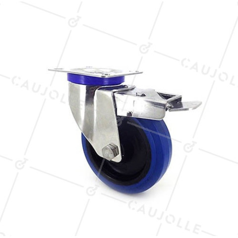 Ruota INOX IN GOMMA ELASTICA CON FRENO DIAMETRO 125 MM CARICO 150 KG • Caujolle
