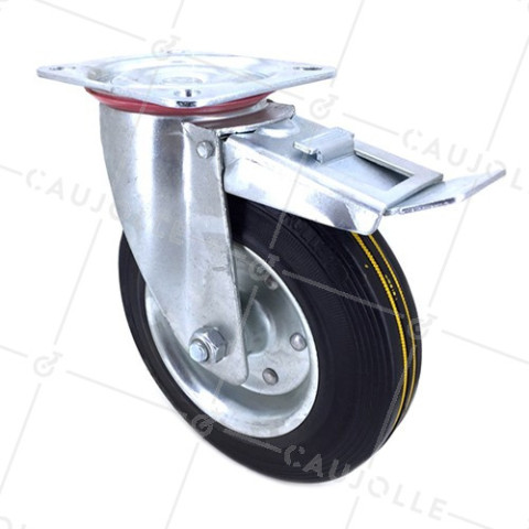 Ruota A FRENO RINFORZATO PER MANUTENZIONE IN GOMMA DIAMETRO 200MM CARICO 250KG- S72R 200AF • Caujolle