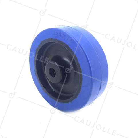 Ruota INDUSTRIALE NON TRACCIANTE IN GOMMA SOFFICE BLU DIAMETRO 125MM CARICO 200KG ASSE 12 MM RULLO • Caujolle