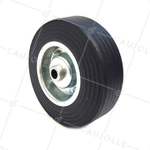 Ruota LARGA IN GOMMA CERCHIO IN ACCIAIO DIAMETRO 300MM CARICO 600KG ASSE 25 MM - S2750ST300R25 • Caujolle