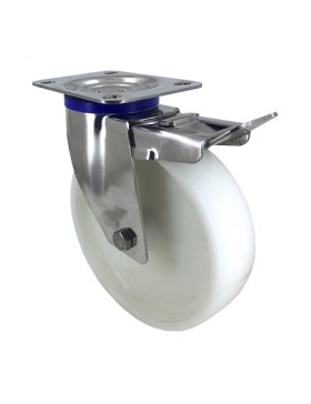 Ruota INOX IN NYLON PIVOTANTE A FRENO DIAMETRO 200 MM CARICO 300 KG