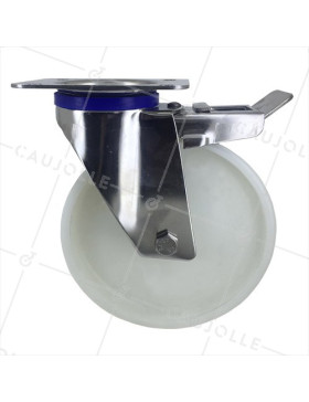 Ruota INOX IN NYLON PIVOTANTE A FRENO DIAMETRO 200 MM CARICO 300 KG