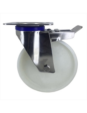 Ruota INOX IN NYLON PIVOTANTE A FRENO DIAMETRO 200 MM CARICO 300 KG