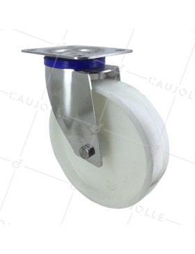 Ruota INOX IN NYLON PIVOTANTE DIAMETRO 200 MM CARICO 300 KG • Caujolle