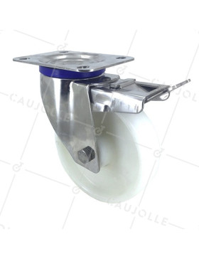 Ruota INOX IN NYLON PIVOTANTE A FRENO DIAMETRO 160 MM CARICO 300 KG • Caujolle