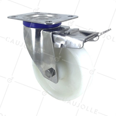 Ruota INOX IN NYLON PIVOTANTE A FRENO DIAMETRO 160 MM CARICO 300 KG • Caujolle