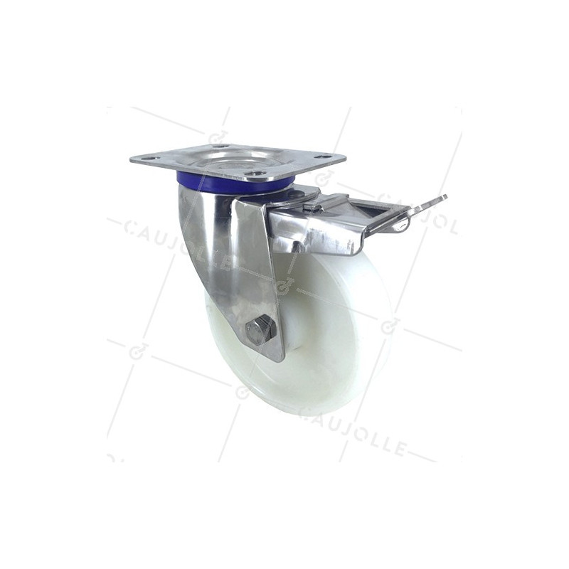 Ruota INOX IN NYLON PIVOTANTE A FRENO DIAMETRO 160 MM CARICO 300 KG