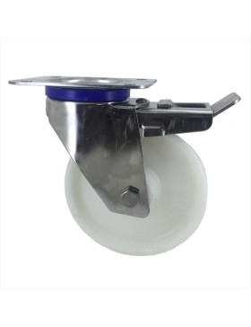 Ruota INOX IN NYLON PIVOTANTE A FRENO DIAMETRO 160 MM CARICO 300 KG