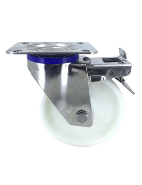 Ruota INOX IN NYLON PIVOTANTE A FRENO DIAMETRO 160 MM CARICO 300 KG