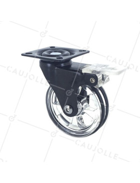 Ruota DESIGN TRASPARENTE NERA CON FRENATORE DIAMETRO 75 MM CARICO 50 KG - CRYSTALN75PAF • Caujolle