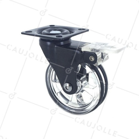 Ruota DESIGN TRASPARENTE NERA CON FRENATORE DIAMETRO 75 MM CARICO 50 KG - CRYSTALN75PAF • Caujolle