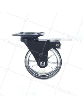Ruota DESIGN TRASPARENTE NERA CON FRENATORE DIAMETRO 75 MM CARICO 50 KG - CRYSTALN75PAF