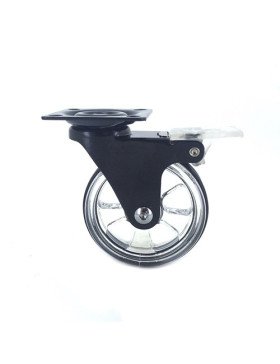 Ruota DESIGN TRASPARENTE NERA CON FRENATORE DIAMETRO 75 MM CARICO 50 KG - CRYSTALN75PAF