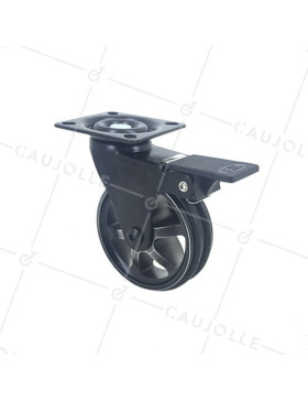 Ruota DESIGN IN ALLUMINIO NERO SPAZZOLATO CON FRENATORE DIAMETRO 75MM CARICO 45KG - BLACKSTYL75PAF • Caujolle