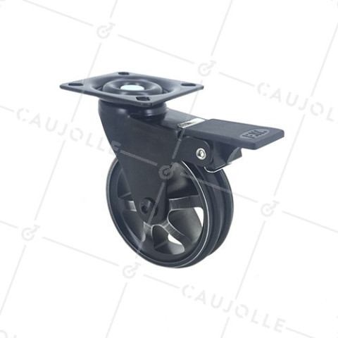 Ruota DESIGN IN ALLUMINIO NERO SPAZZOLATO CON FRENATORE DIAMETRO 75MM CARICO 45KG - BLACKSTYL75PAF • Caujolle