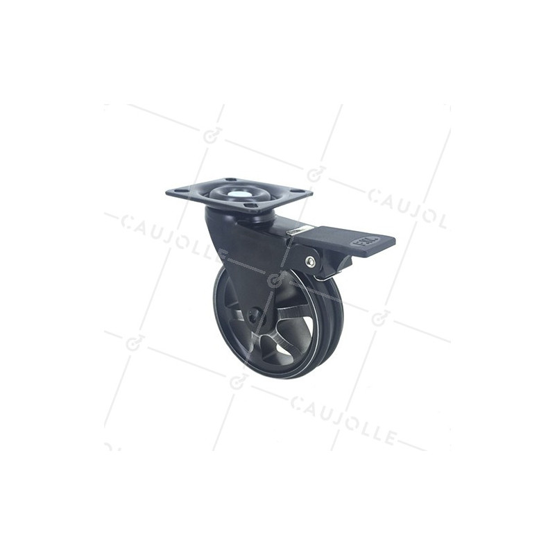 Ruota DESIGN IN ALLUMINIO NERO SPAZZOLATO CON FRENATORE DIAMETRO 75MM CARICO 45KG - BLACKSTYL75PAF