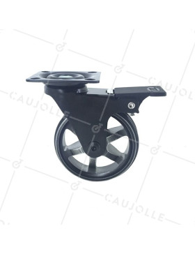 Ruota DESIGN IN ALLUMINIO NERO SPAZZOLATO CON FRENATORE DIAMETRO 75MM CARICO 45KG - BLACKSTYL75PAF