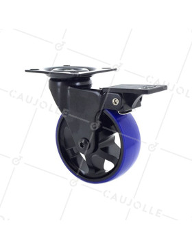 Ruota DESIGN IN ALLUMINIO SPAZZOLATO NERO E BLU A FRENO DIAMETRO 75MM CARICO 45KG - BLACKBLUE75P • Caujolle