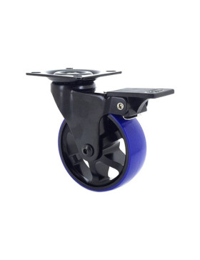 Ruota DESIGN IN ALLUMINIO SPAZZOLATO NERO E BLU A FRENO DIAMETRO 75MM CARICO 45KG - BLACKBLUE75P