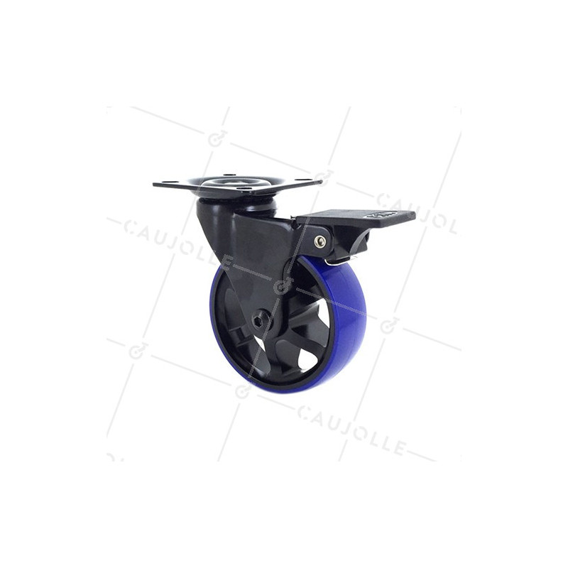 Ruota DESIGN IN ALLUMINIO SPAZZOLATO NERO E BLU A FRENO DIAMETRO 75MM CARICO 45KG - BLACKBLUE75P