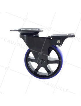 Ruota DESIGN IN ALLUMINIO SPAZZOLATO NERO E BLU A FRENO DIAMETRO 75MM CARICO 45KG - BLACKBLUE75P