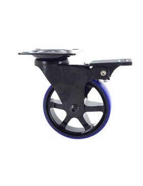 Ruota DESIGN IN ALLUMINIO SPAZZOLATO NERO E BLU A FRENO DIAMETRO 75MM CARICO 45KG - BLACKBLUE75P
