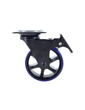 Ruota DESIGN IN ALLUMINIO SPAZZOLATO NERO E BLU A FRENO DIAMETRO 75MM CARICO 45KG - BLACKBLUE75P