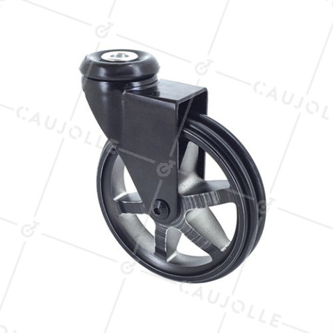 Ruota DESIGN IN ALLUMINIO NERO SPAZZOLATO DIAMETRO 100MM CARICO 55KG CON FISSAGGIO DA 10 MM - BLACKSTYL 100O • Caujolle