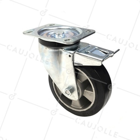 Ruota PIVOTANTE IN GOMMA FLESSIBILE CON FRENATORE DIAMETRO 160MM CARICO 300 KG - S76AS 160AF • Caujolle