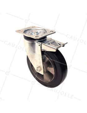 Ruota PIVOTANTE IN GOMMA FLESSIBILE CON FRENATURA DIAMETRO 200MM CARICO 400KG - S76AS 200AF • Caujolle