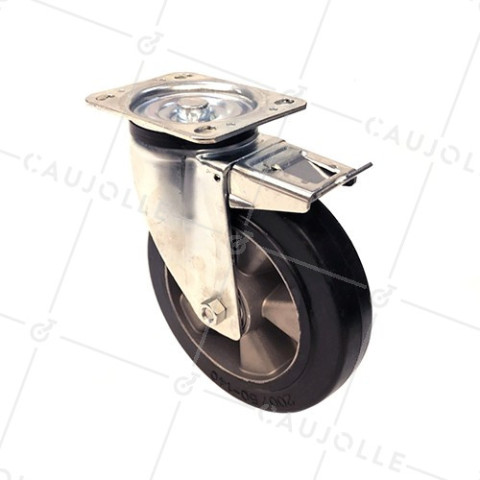 Ruota PIVOTANTE IN GOMMA FLESSIBILE CON FRENATURA DIAMETRO 200MM CARICO 400KG - S76AS 200AF • Caujolle