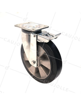 Ruota PIVOTANTE A FRENO IN GOMMA SOFFICE DIAMETRO 250MM CARICO 500KG - S76AS 250AF • Caujolle