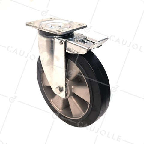 Ruota PIVOTANTE A FRENO IN GOMMA SOFFICE DIAMETRO 250MM CARICO 500KG - S76AS 250AF • Caujolle