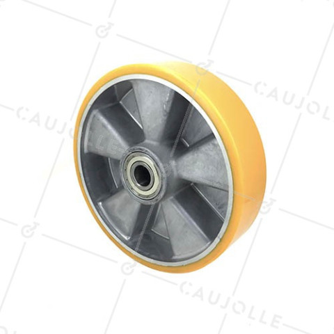 Ruota POLIURETANO INDUSTRIALE DIAMETRO 200 MM CARICO 800KG ASSE 20 MM SFERE - S2013 200 • Caujolle