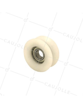 Ruota PER VETRINA SCORREVOLE DIAMETRO 60 MM PER RAIL TONDO DA 20 MM CARICO 110 KG ASSE 15 MM • Caujolle