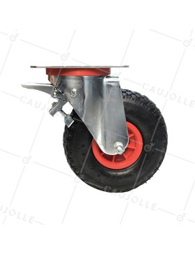 Ruota GONFIABILE TUTTO TERRE PIVOTANTE CON FRENO DIAMETRO 260 MM CARICO 80 KG
